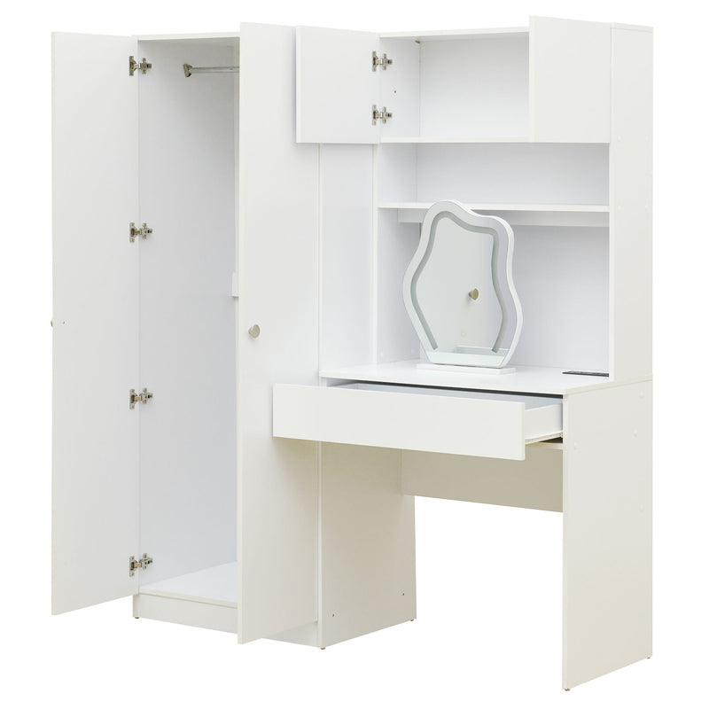 2 Door Storage Vanity Wardrobe For Bedroom With Makeup Mirror And Drawers - White