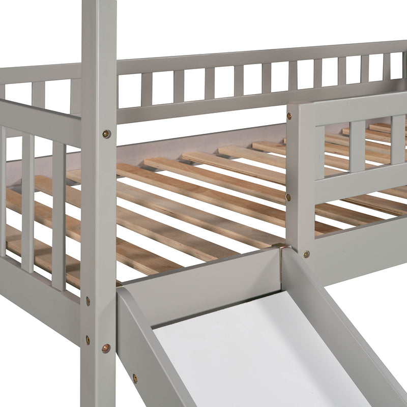 Twin Loft Bed with Two Drawers and Slide, House Bed with Slide, Gray (Old SKU: LP000130AAE)