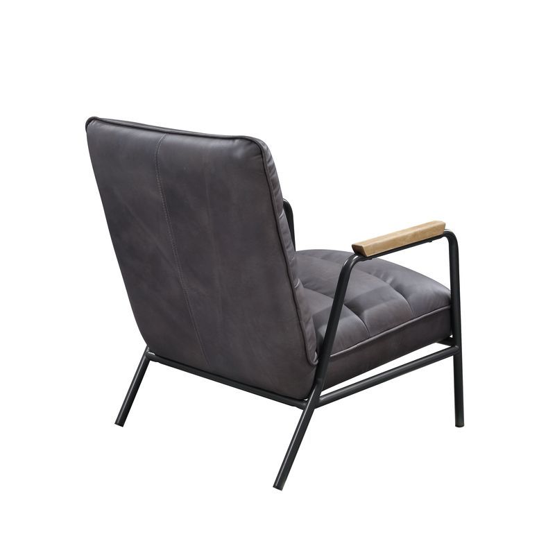 Nignu - Accent Chair - Gray Top Grain Leather & Matt Iron Finish