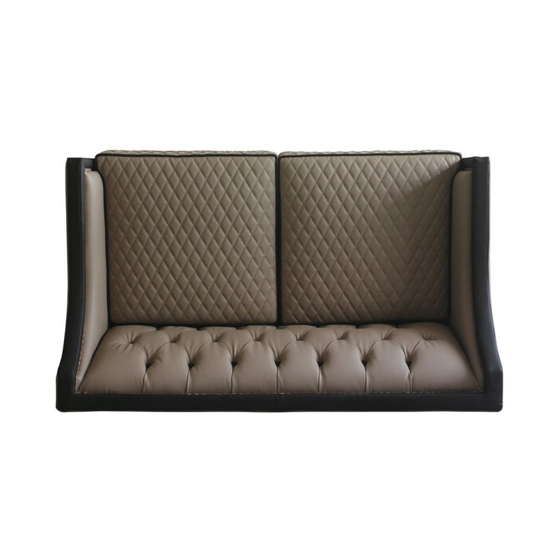 House - Beatrice Loveseat - Tan PU, Black PU & Charcoal Finish