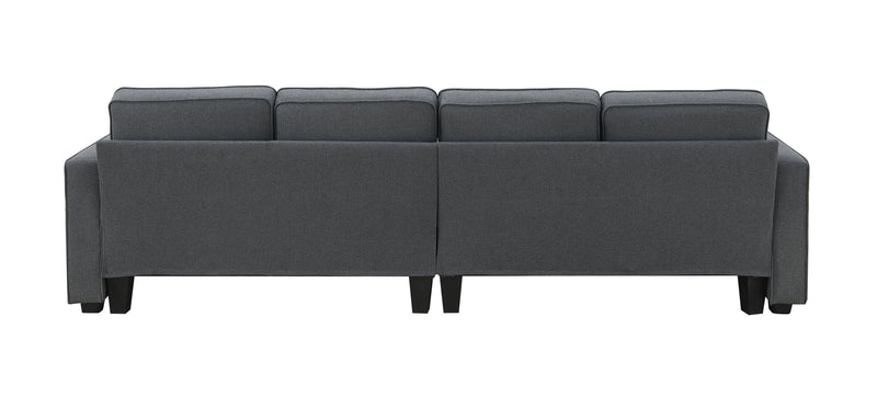 4 Seater Modern Linen Sofa With Armrest Pockets And 4 Pillows, Minimalist Style Couch For Living Room