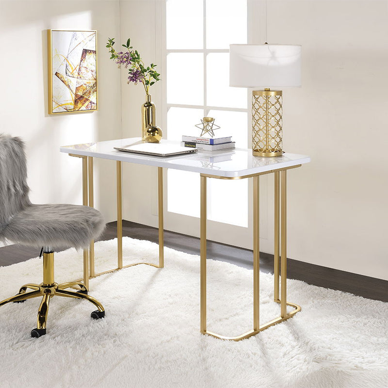 Estie - Writing Desk - White & Gold Finish