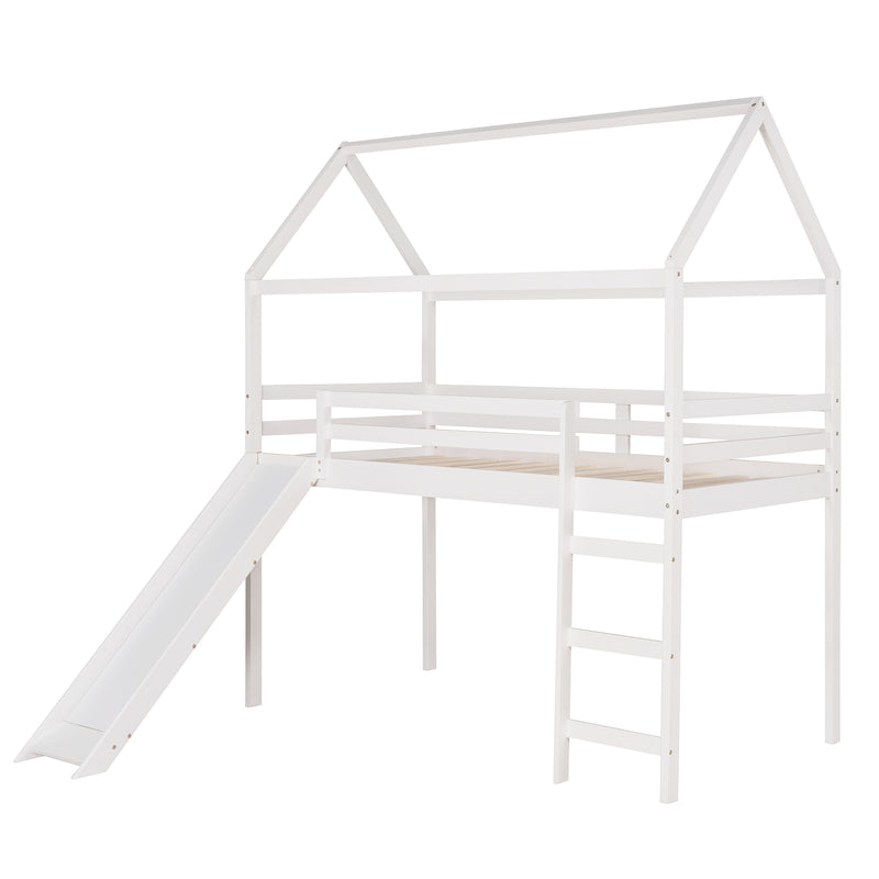 Twin Loft Bed with Slide, House Bed with Slide,White(OLD SKU :WF286245AAK)