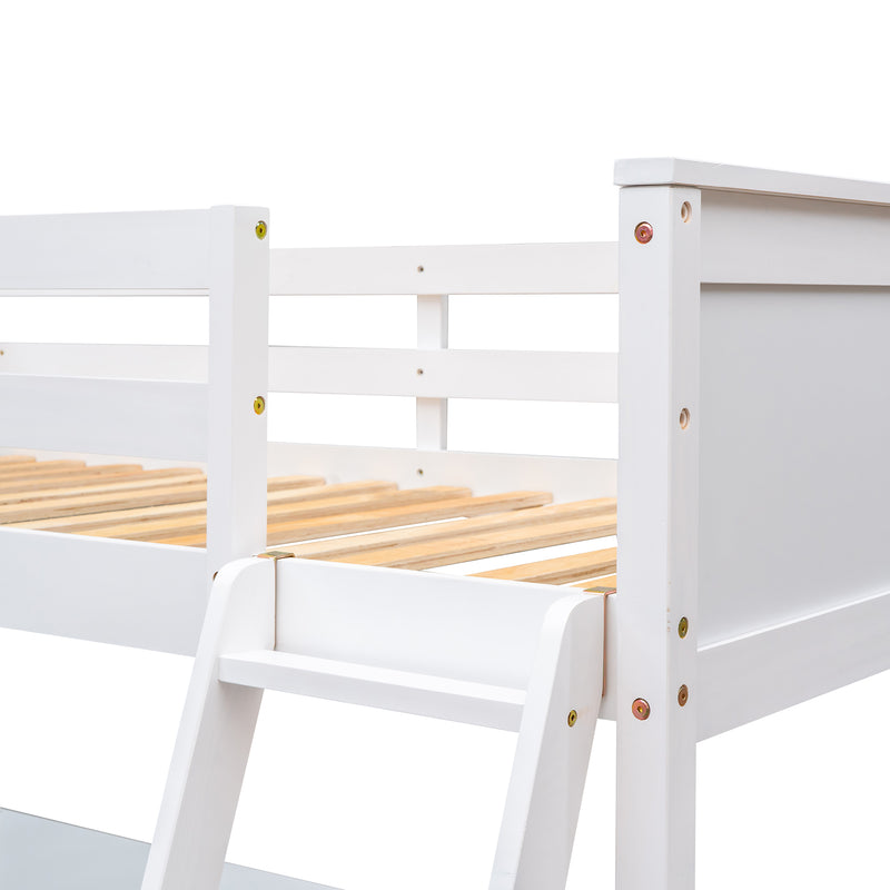 Twin size Loft Bed with Shelves and Desk, Wooden Loft Bed with Desk - White(OLD SKU:LT000537AAK)