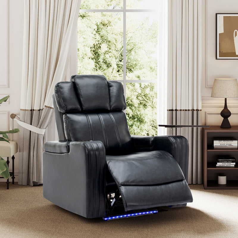 Power Recliner Individual Seat Home Theater Recliner With Cooling Cup Holder - Bluetooth Speaker, Led Lights, USB Ports, Tray Table, Arm Storage For Living Room