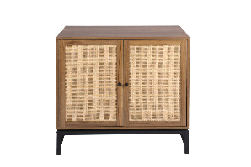 2 Door Cabinet, With 1 Adjustable Inner Shelves, Rattan, Accent Storage Cabinet (Set of 2) - Walnut