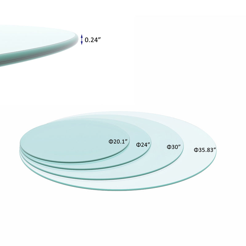 20" Round Tempered Glass Table Top Clear Glass 1 / 4" Thick Round Polished Edge - Transparent