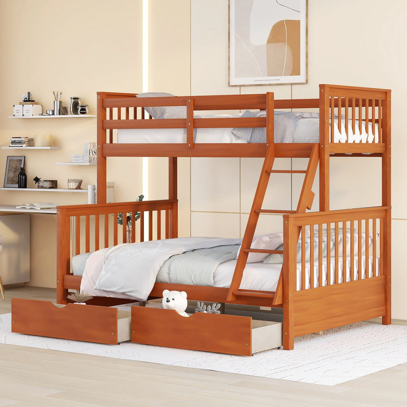 Twin Over Full Bunk Bed With Ladders And Two Storage Drawers