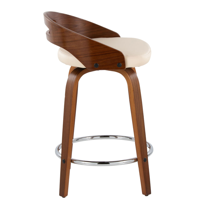 Cassis - Mid-Century Modern Fixed Height Counter Stool With Swivel (Set of 2) - Beige / Walnut