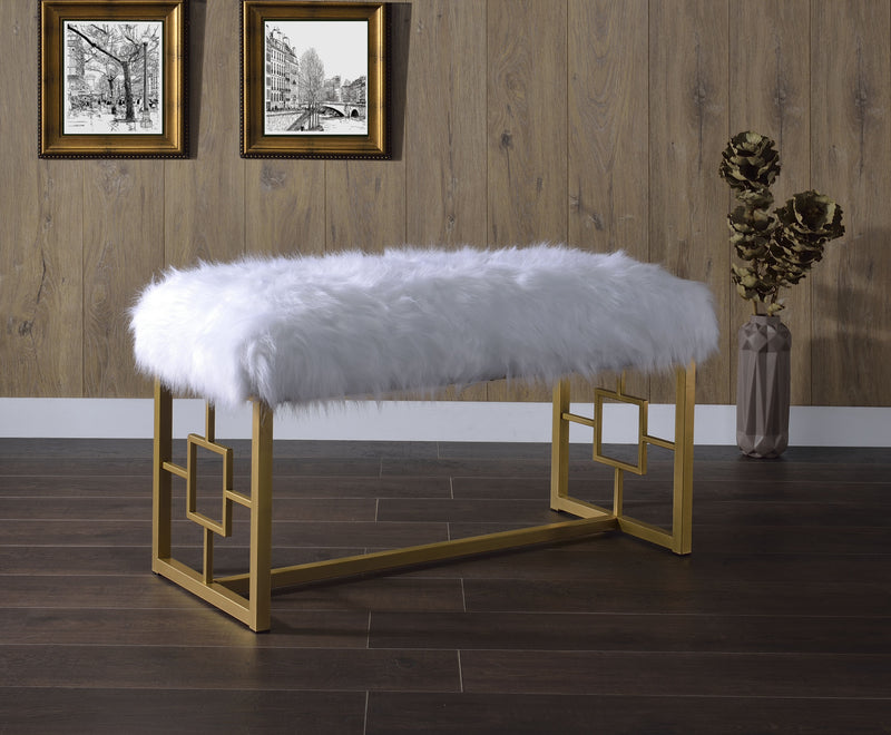 Bagley II - Bench Faux Fur - White / Gold