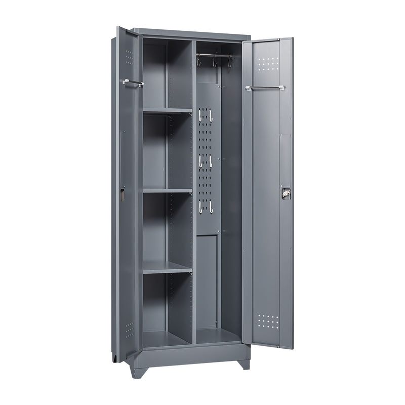 Metal Storage Cabinets, Cleaning Tool Cabinet With Locking Door, Tall Broom Tool Organizer And Storage, Large Storage Cabinet For Kitchen