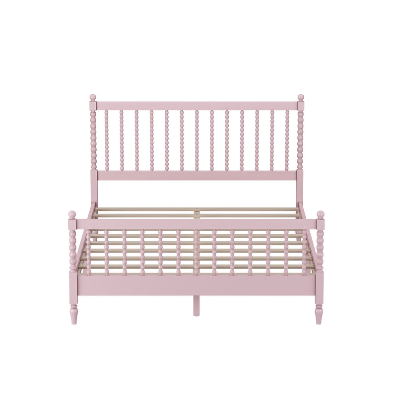 Queen Size Wood Platform Bed with Gourd Shaped Headboard and Footboard,Pink