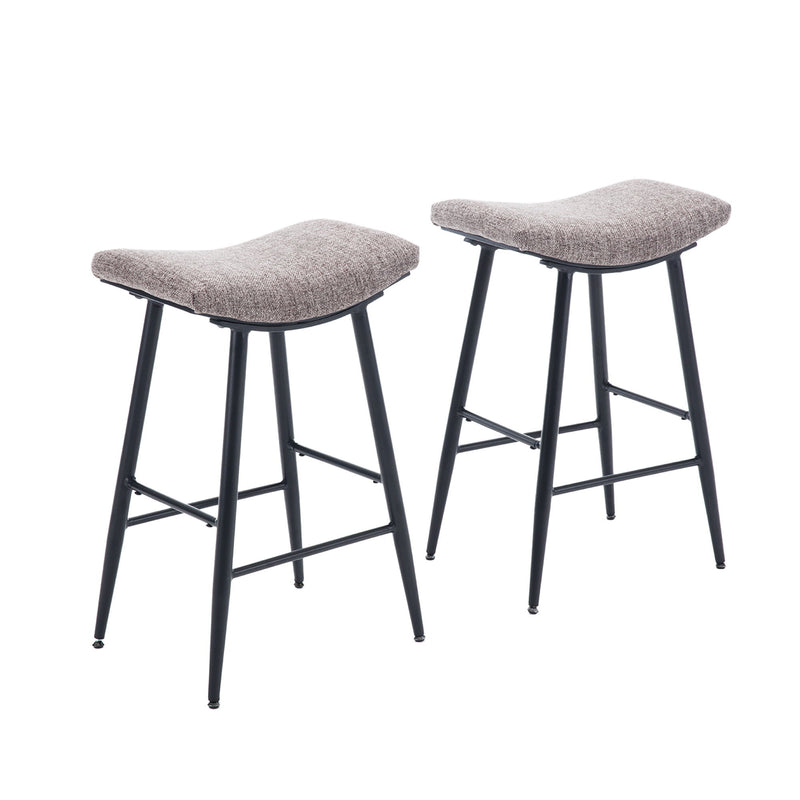 Bar Stools (Set of 2) Armless Counter Low Bar Stools Without Back Modern Linen Fabric Breakfast Stools With Metal Leg And Footrest