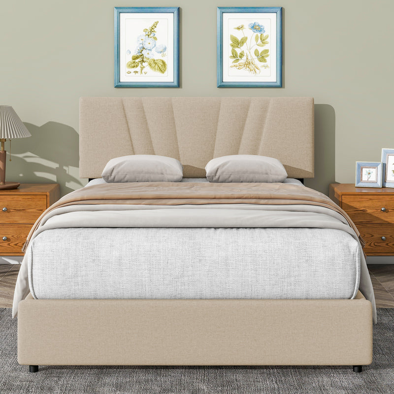 Queen Upholstered Platform Bed with Lifting Storage, Queen Size Bed Frame with Storage and Tufted Headboard,Wooden Queen Platform Bed for Kids Teens Adults,No Box Spring Needed(Queen, Beige)