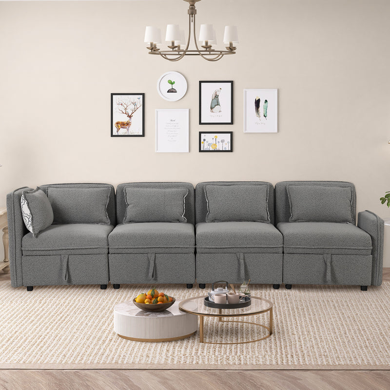 122.8" Convertible Modular Minimalist Sofa Free Combination 4 Seater Sofa Chenille Fabric Sectional sofa with 5 Pillows for Living Room, Office, Apartment, Small Space, Gray