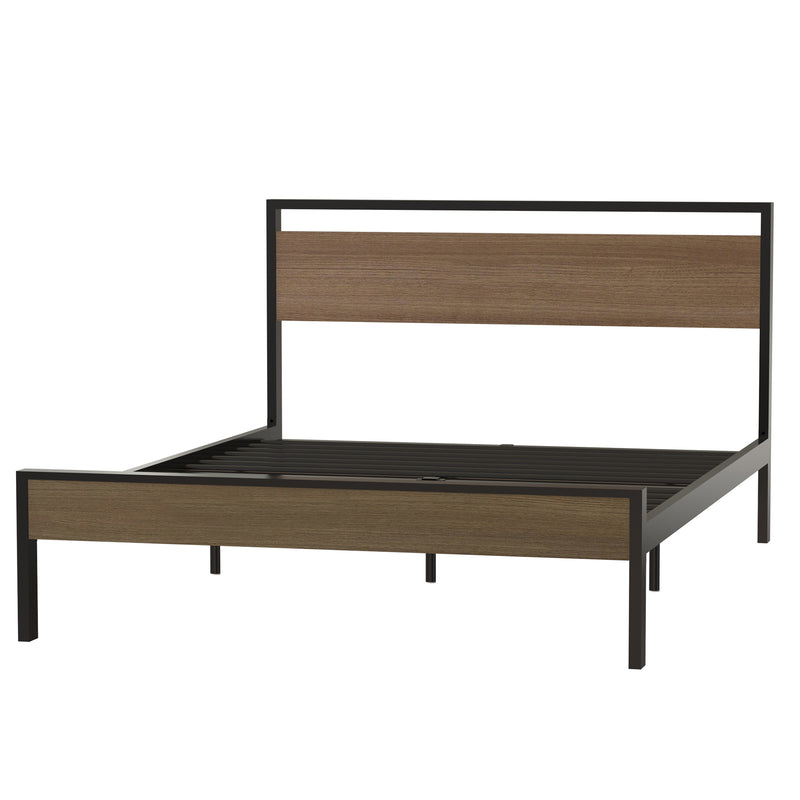 Ceres Metal Bed, Black with Cinnamon Wood Headboard & Footboard, Queen