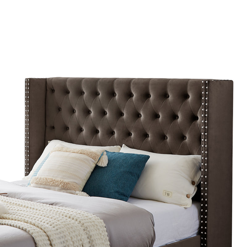 B100S Queen bed with two nightstands, Button designed Headboard,strong wooden slats + metal legs with Electroplate