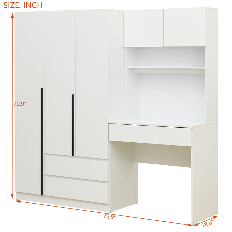 3 Door Storage Desk Wardrobe For Bedroom With Shelves And 3 Drawers