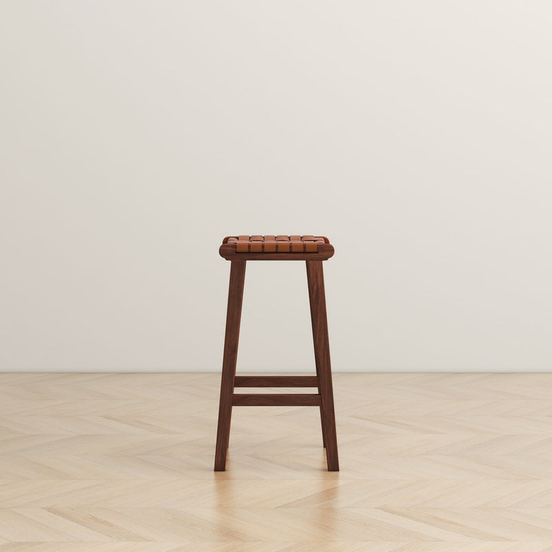 James - Mid-Century Modern Genuine Leather Counter Stool