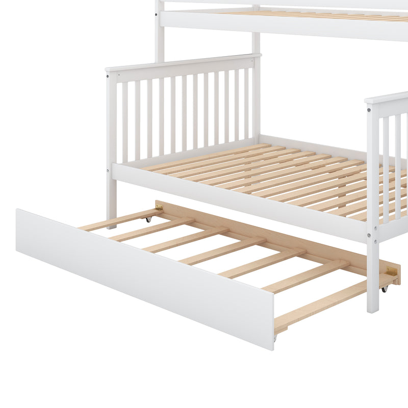 Twin over Full Bunk Bed with Trundle and Staircase,White