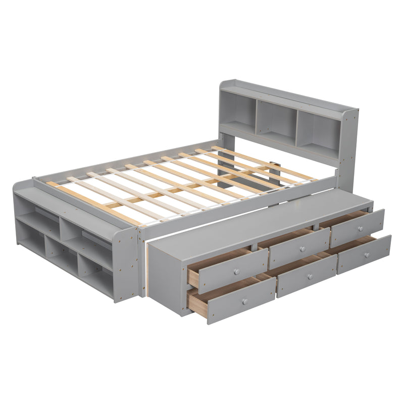 Bed With Bookcase Headboard, Under Bed Storage Drawers And Bed End Storage Case