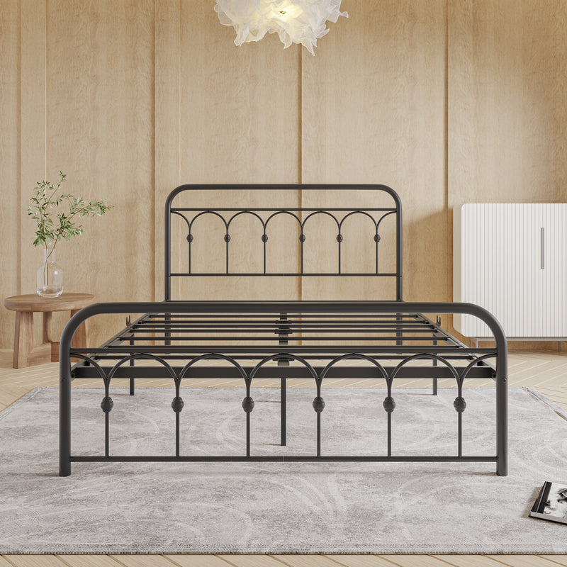 Queen Metal Bed Frame with Headboard and Footboard Platform Queen Size No Box Spring Needed 12.4" Under Bed Storage, Queen Size Black