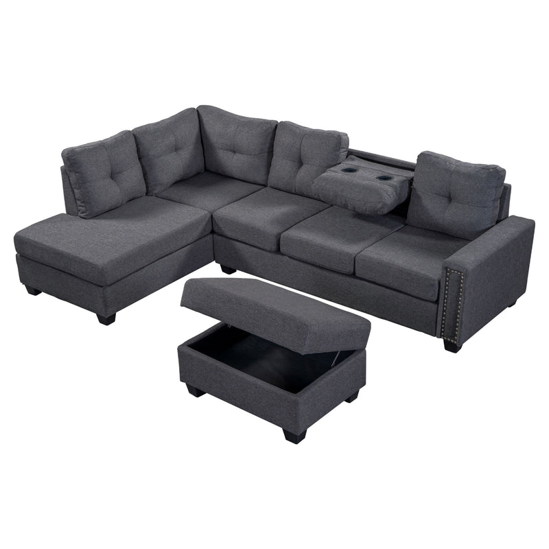 Reversible Sectional Sofa Space Saving With Storage Ottoman Rivet Ornament L-Shape Couch For Large Space Dorm Apartment