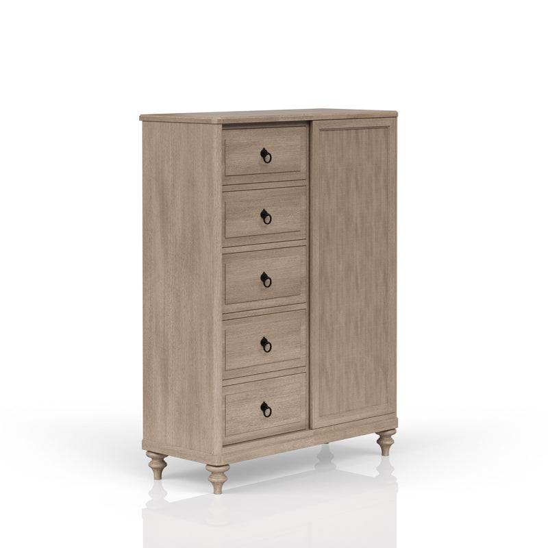 Queen Canopy Bedroom Set With A 2 Drawer Nightstand A Modern Dresser With Poster Mirror And A Door Chest - Sand