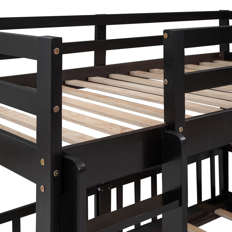 Twin Over Twin Bunk Bed with Slide and Ladder, Espresso（Old SKU:LP000009AAP）