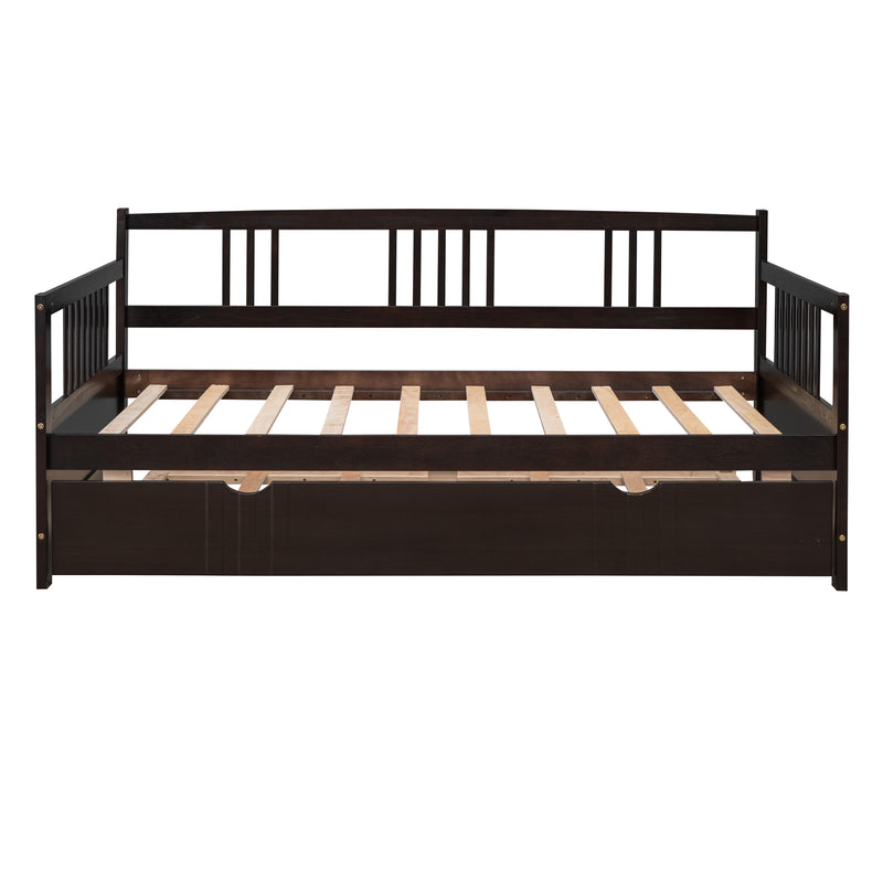 Twin Size Daybed Wood Bed with Twin Size Trundle,Espresso