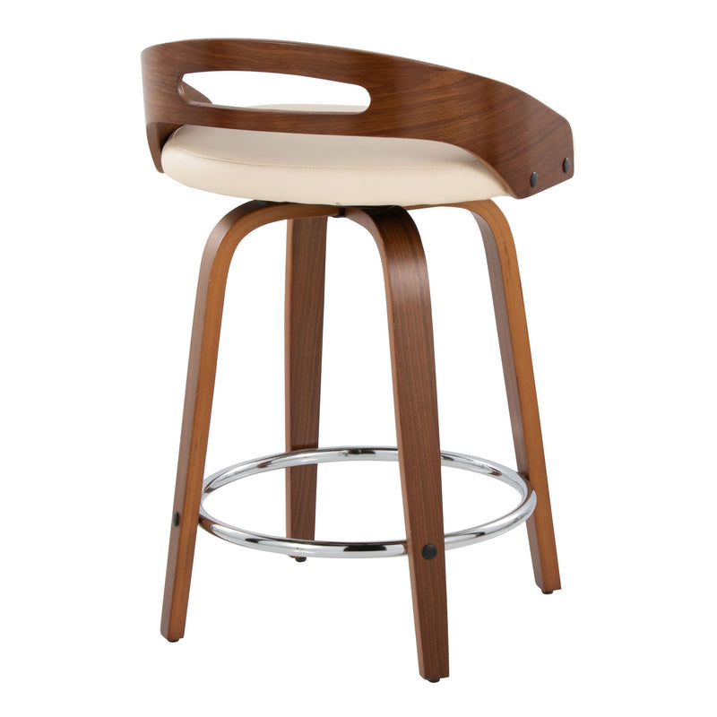 Cassis - Mid-Century Modern Fixed Height Counter Stool With Swivel (Set of 2) - Beige / Walnut