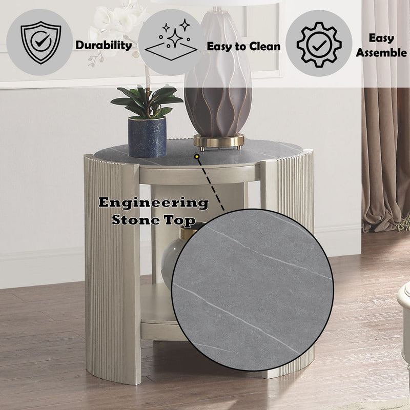 Kasa End Table - Sintered Stone Top & Champagne Finish