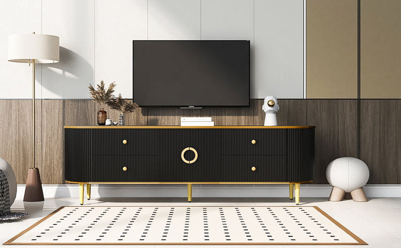 Modern TV Stand For TVs Up To 80", Entertainment Center With 4 Drawers And 1 Cabinet, Wood TV Console Table With Metal Legs And Handles For Living Room