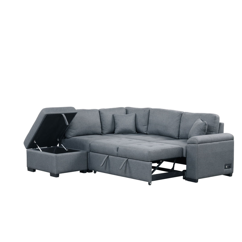 Sleeper Sectional Sofa, L-Shape Corner Couch Sofa Bed With Storage Ottoman & Hidden Arm Storage & USB Charge For Living Room Apartment