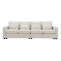 4 Seater Modern Linen Sofa With Armrest Pockets And 4 Pillows, Minimalist Style Couch For Living Room