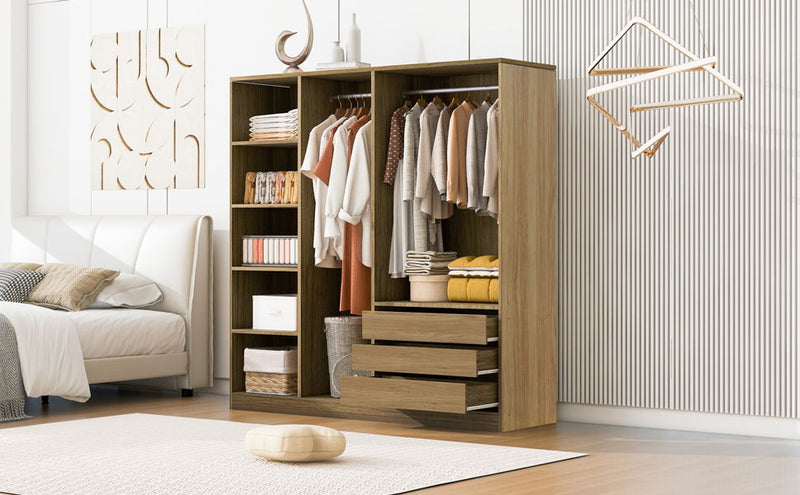 Doorless Storage Wardrobe For Dedroom With Shelves And 3 Drawers