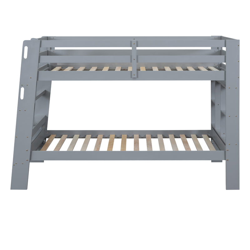 Twin over Twin Bunk Bed with Shelves and Built-in Ladder, Gray