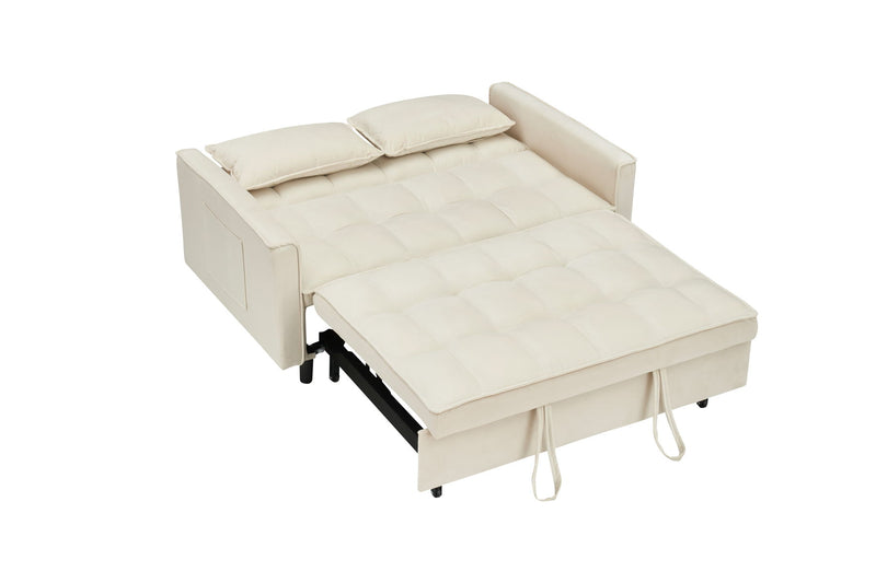 Modern Velvet Sofa, Sofa Pull-Out Bed, Small Love Seat Casual Sofa With Back, With Pillow, Pockets, Living Room Furniture, 3 In 1 Convertible Sleep Sofa Bed