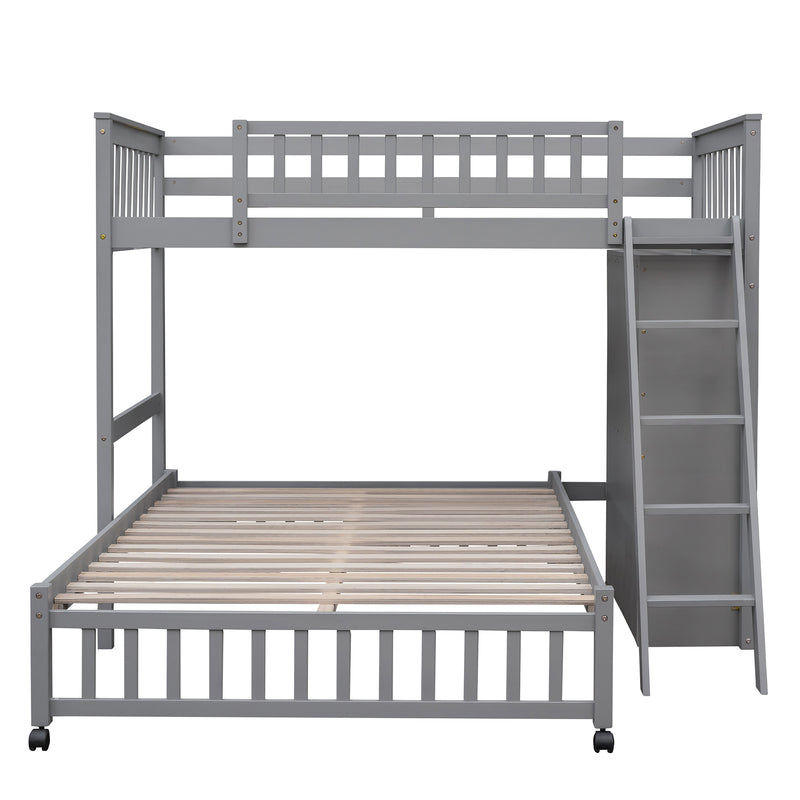 Wooden Twin Over Full Bunk Bed With Six Drawers And Flexible Shelves,Bottom Bed With Wheels,Gray(OLD SKU:LP000531AAE)