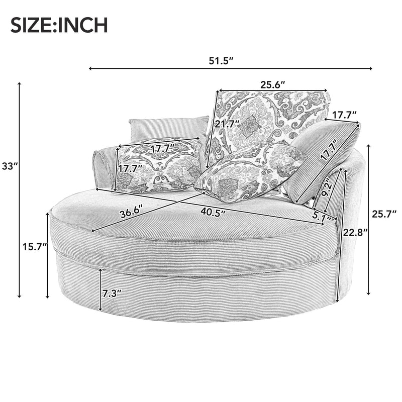 Swivel Accent Barrel Chair With 5 Movable Pillow 360 Degree Swivel Round Sofa Chair For Living Room, Bedroom, Hotel