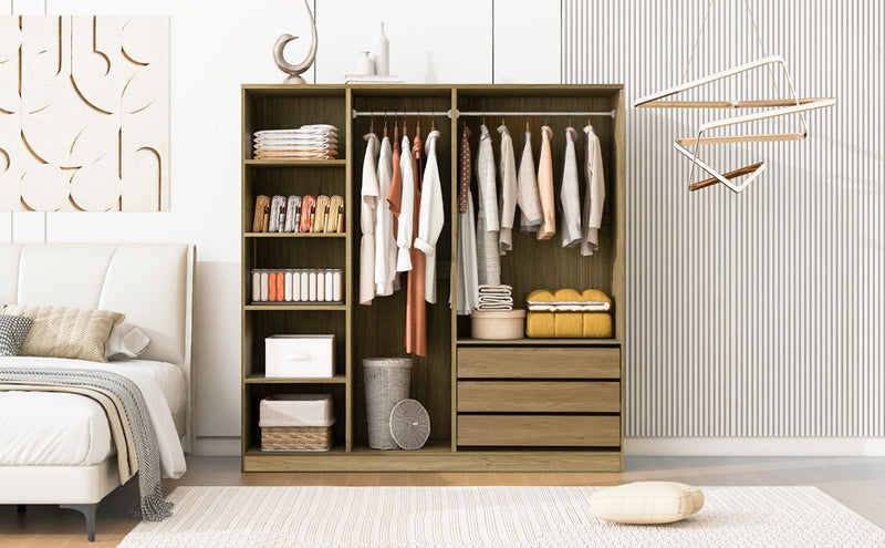 Doorless Storage Wardrobe For Dedroom With Shelves And 3 Drawers