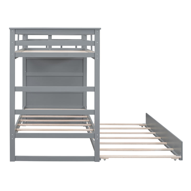 Twin Over Twin Bunk Bed with Trundle and Staircase,Gray(OLD SKU:LT000068AAE)