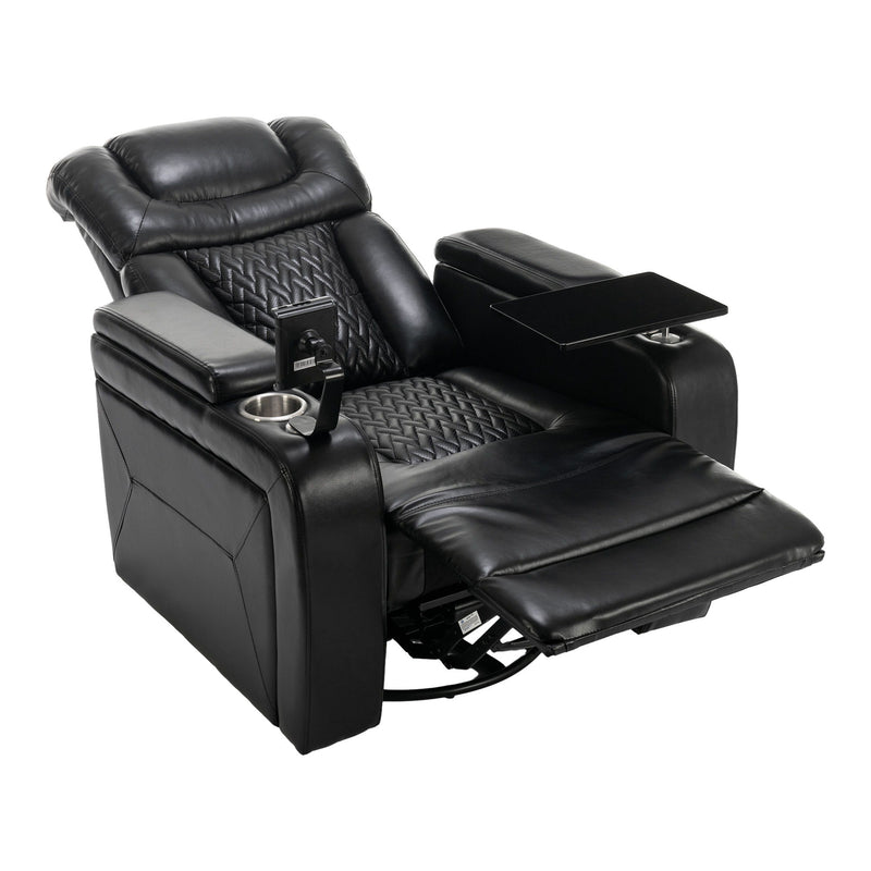 270° Swivel Power Recliner Individual Seat Home Theater Recliner With Comforable Backrest, Tray Table, Phone Holder, Cup Holder, USB Port, Hidden Arm Storage For Living Room