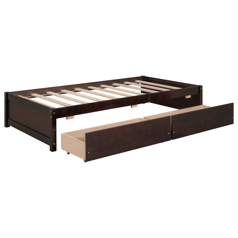 Twin Bed with 2 Drawers, Solid Wood, No Box Spring Needed ,Espresso(New SKU:W504P149043)