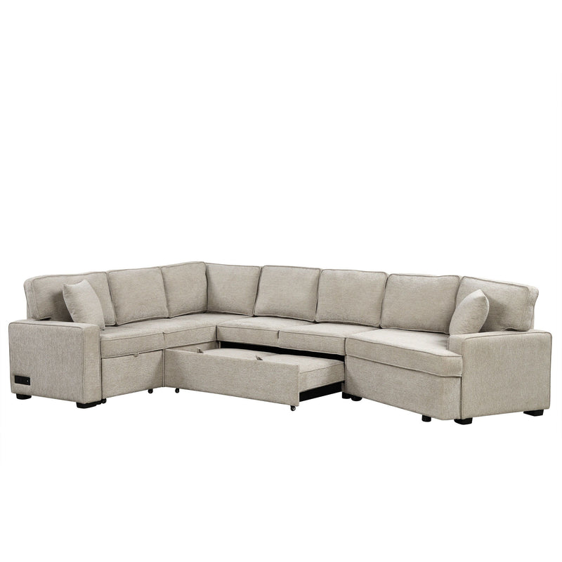 L-Shaped Sofa Sectional Sofa Couch Pull-Out Sofa Bed With Charging Devices And Cup Holders For Living Room