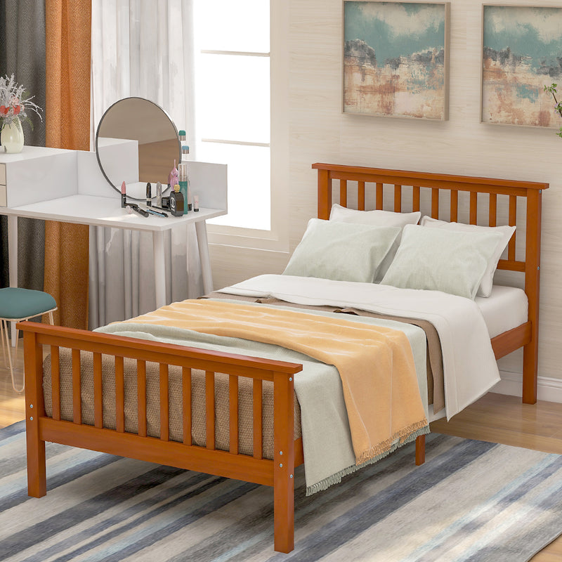 Wood Platform Bed with Headboard and Footboard (Oak)