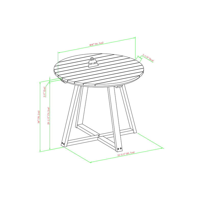 Contemporary Solid Wood Slat Top Round Patio Dining Table - Black Wash