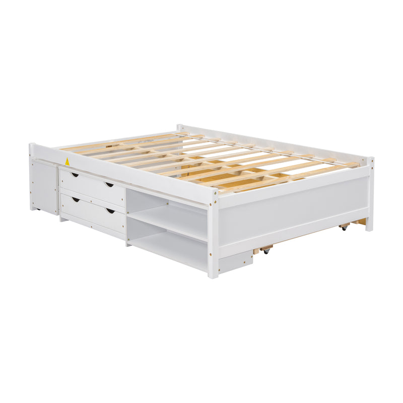 Versatile Full Bed with Trundle,Under bed Storage Box and Nightstand .White