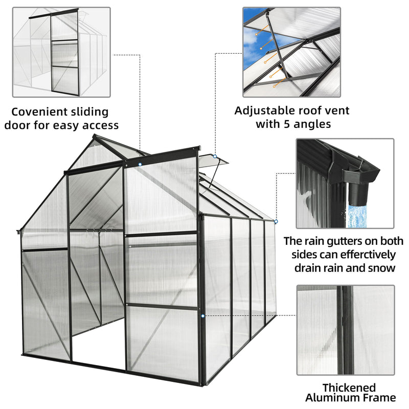 Polycarbonate Greenhouse Raised Base And Anchor Aluminum Heavy Duty Walk-In Greenhouses For Outdoor Backyard In All Season