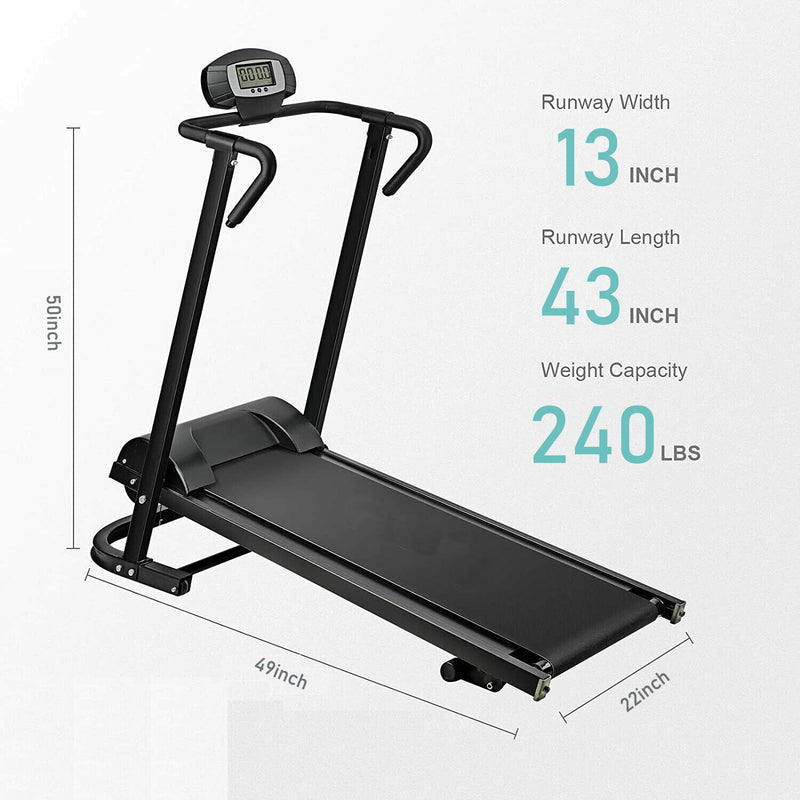 Folding Manual Walking Treadmill, Non-Electric Treadmill With Armrests And Lcd Display, Suitable For Aerobic Sport Fitness Equipment In Home Gym, Office, Apartment - Black